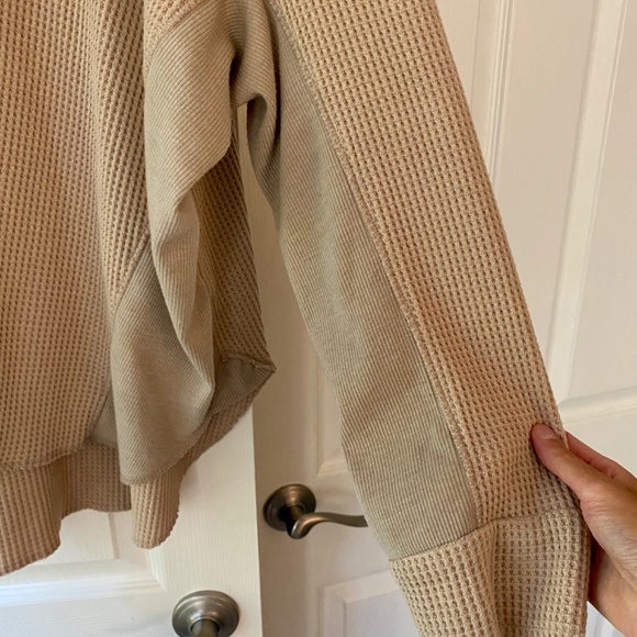 Oversized Waffle Button Up Dusty Pink & Beige - Picture 6 of 13